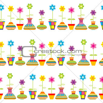 Rows of flower pots seamless background