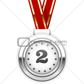 Winner silver medal on ribbon - second place 