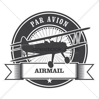Airmail stamp with biplane - per avion