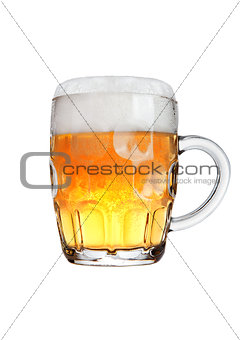 Vintage glass of beer with foam isolated on white