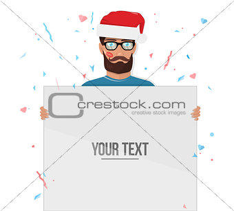 Merry christmas, man with the Board isolated on white.