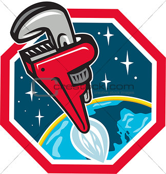 Pipe Wrench Rocket Booster Blasting Space Hexagon Retro