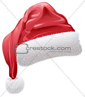 Red santa hat with fluffy white fur