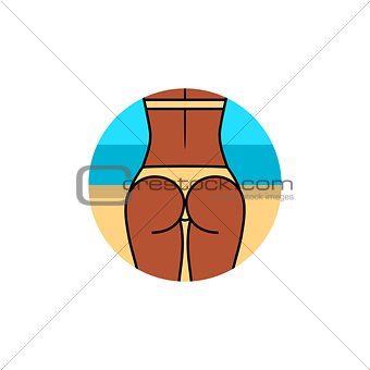 Healthy tanned woman buttocks on the beach