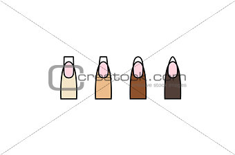 Vector french manicure nail shapes on different skin colors