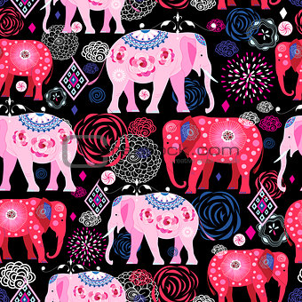 Bright pattern of beautiful elephants
