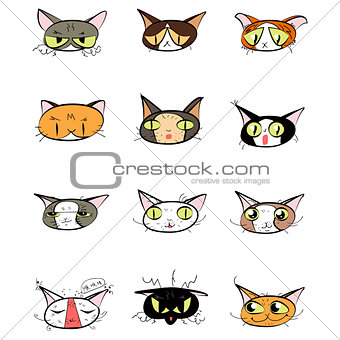 Great designed set of cute cartoon cats