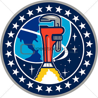 Pipe Wrench Rocket Booster Orbit Earth Circle Retro