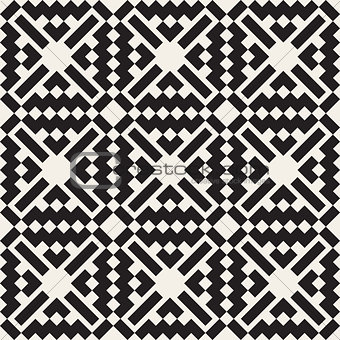 Vector Seamless Black And White Simple Cross Square  Ethnic Pattern