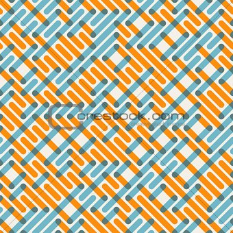 Vector Seamless Blue Orange Intersecting Lines Grid Maze Pattern