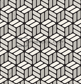 Vector Seamless Black  White Rounded Corner Rectangles Cubic Pavement Pattern