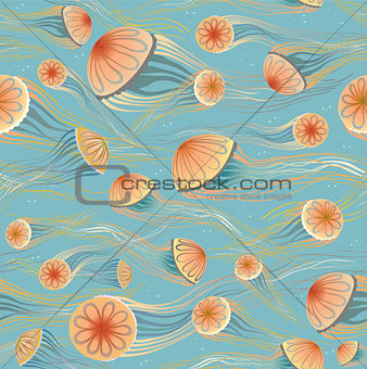 Seamless pattern with jellyfish.