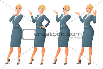 Blond business woman in different poses. Vector set.