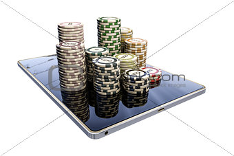 poker chips on modern tablet