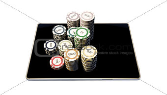 poker chips on modern tablet