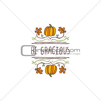 Thanksgiving label with text on white background