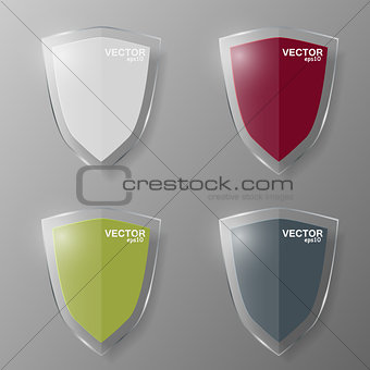 Set of glass shields. Vector illustration.