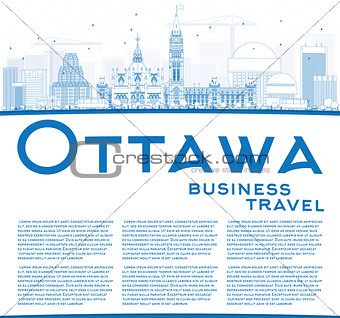 Outline Ottawa Skyline with Blue Buildings and Copy Space. 