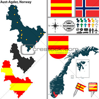 Map of Aust Agder, Norway