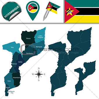 Map of Mozambique with Named Provinces
