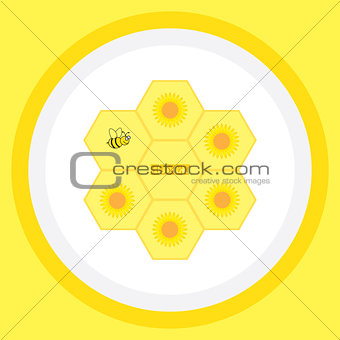 colorful background with sunflowers and bee