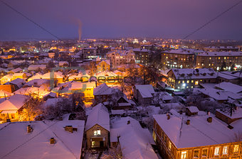 European Town in the Winter Evening