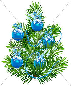 Little Christmas tree with blue balls and garland