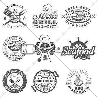 set of seafood labels