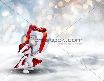3D superhero Christmas figure carrying gift