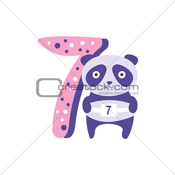 Panda Standing Next To Number Seven Stylized Funky Animal
