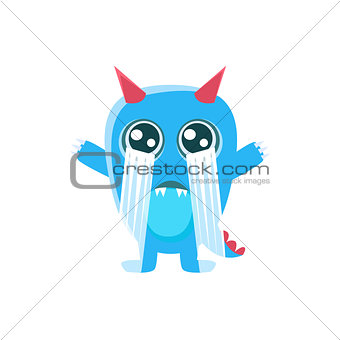 Blue Monster With Horns And Spiky Tail Crying Out Loud