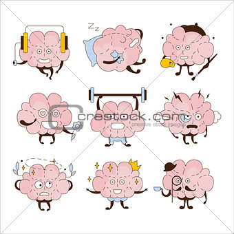 Brain Different Activities And Emoticons Icon Set