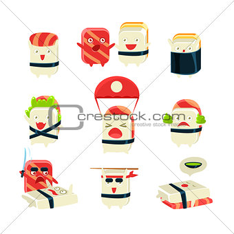 Japanese Sushi Man Different Activities