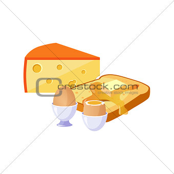 Toast, Cheese And Egg Breakfast Food Elements Isolated Icon