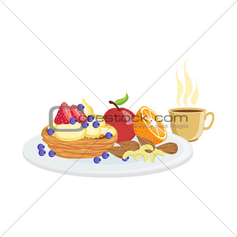 Cake, Fruit And Coffee Breakfast Food  Drink Set
