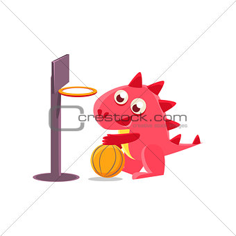 Red Dragon Playing Basketball Illustration