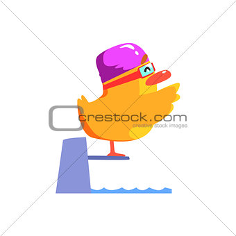 Duckling Jumping In Pool Cute Character Sticker
