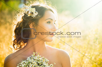 Beauty Portrait of Innocent Young Girl at Sunset