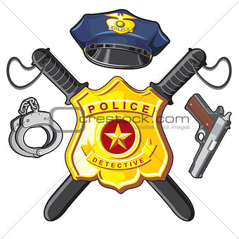 Badge, handgun and batons police