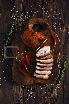 Sliced smoked brisket with pepper