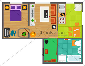 detailed apartment furniture overhead top view