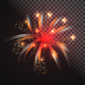 Festive red firework vector with glowing sparkles.