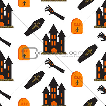 Halloween castle vector seamless pattern.