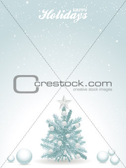 Happy holidays blue background with Christmas tree