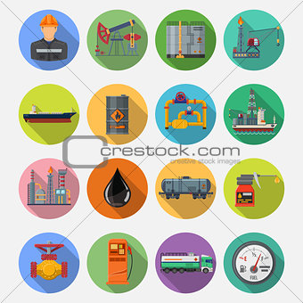 Oil industry Flat Icons Set