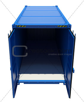 Blue open shipping container