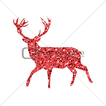 deer with red glitter, silhouette, isolated, vector illustration