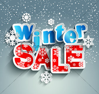 Winter sale inscription with snowflakes. Vector.