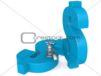 Blue dollar sign with water faucet 