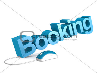Booking word with blue mouse